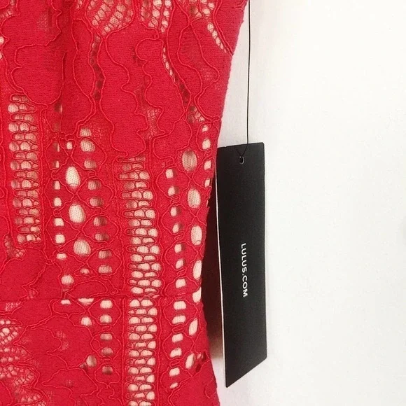 Lulu's NWT Red Lace Bodycon Mini Dress Date S - Picture 8 of 9